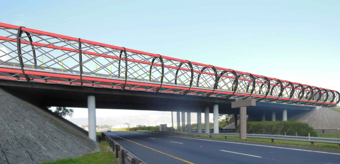 Figure 4: 3d rendering of freestanding structural steel pedestrian bridge concept